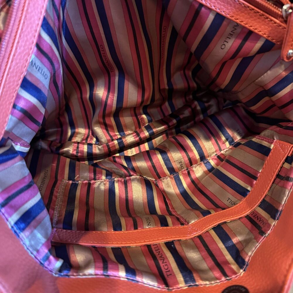 Tignanello Leather Shoulder Bag Pebbled Double Handle Tote Pink Orange 14x11 - Picture 10 of 12